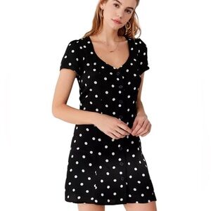 Urban Outfitters Lola Polka Dot Button Mini Dress Black and White